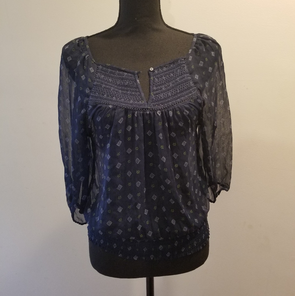 Navy Blue Lightweight Blouse 3/4 sleeve